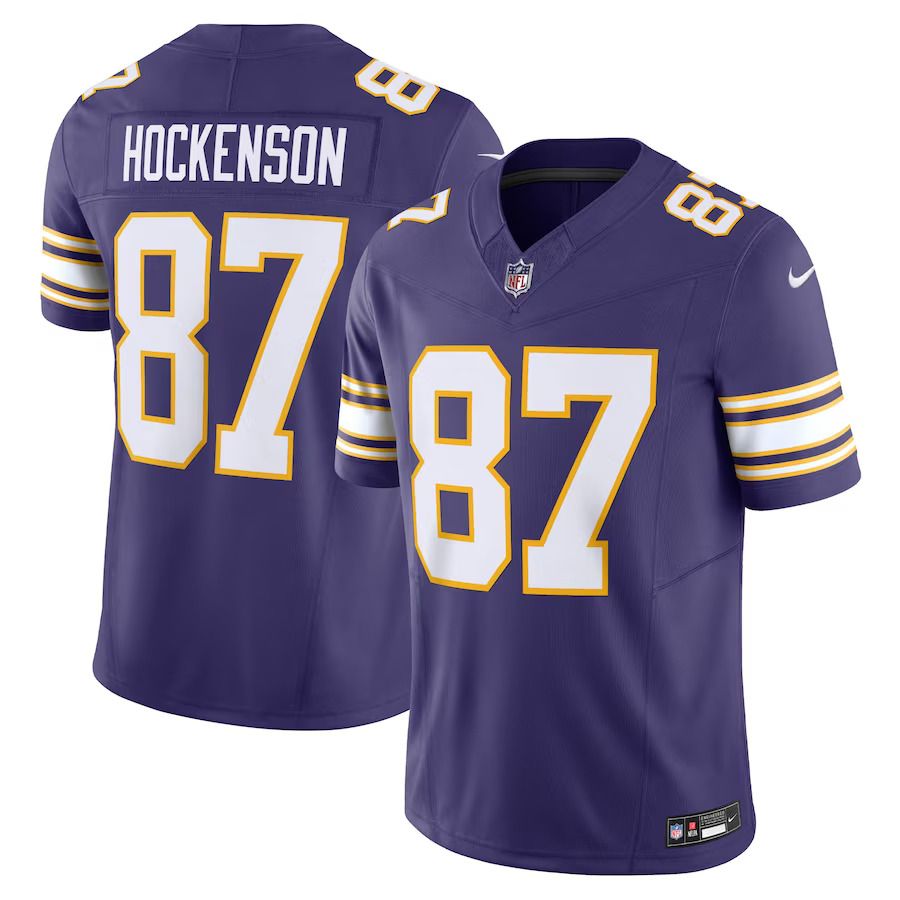 Men Minnesota Vikings #87 T.J. Hockenson Nike Purple Classic Vapor F.U.S.E. Limited NFL Jersey->new york jets->NFL Jersey